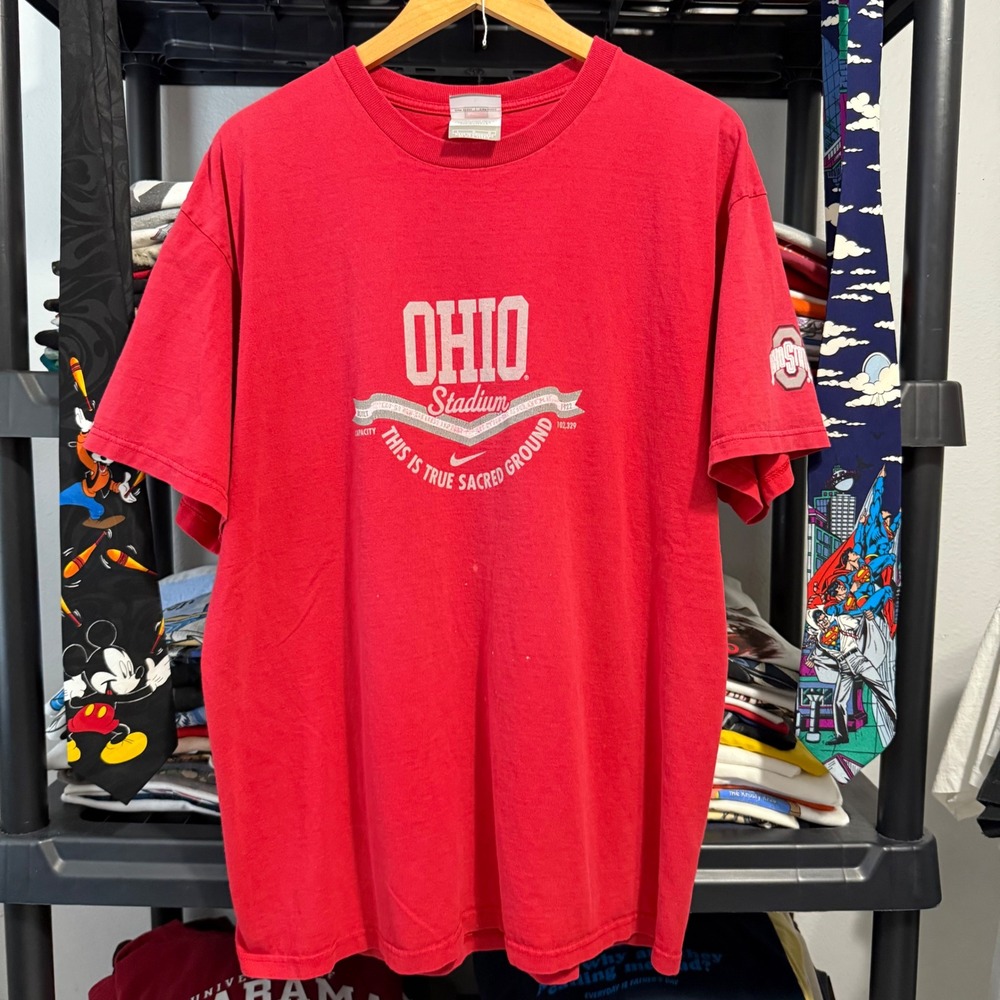 Y2K Red Nike Ohio Stadium Sacred Ground T-Shirt Large Light Marks